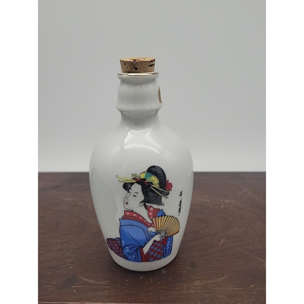Japanese Geisha Bottle Wang Mon Genshu Sake Tokkuri Decanter Vase Japan Vtg